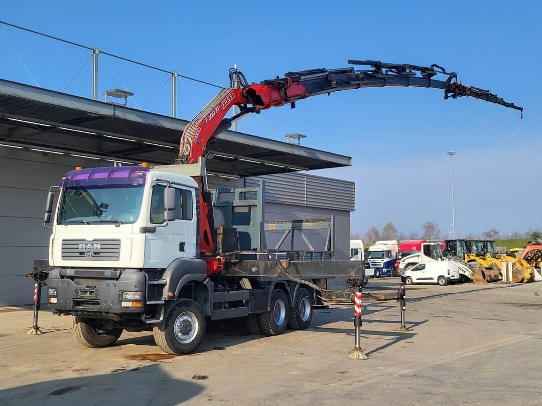 MAN TGA 33.350 Open Fassi F600 Crane Kran + Fly-Jib 6+6 Extensions Manual Full Steel